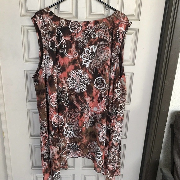 Avenue Tunic Blouse Plus Sz26/28 Earthtones Ruffle Neckline Lined Pre-Ownedt - Picture 2 of 10